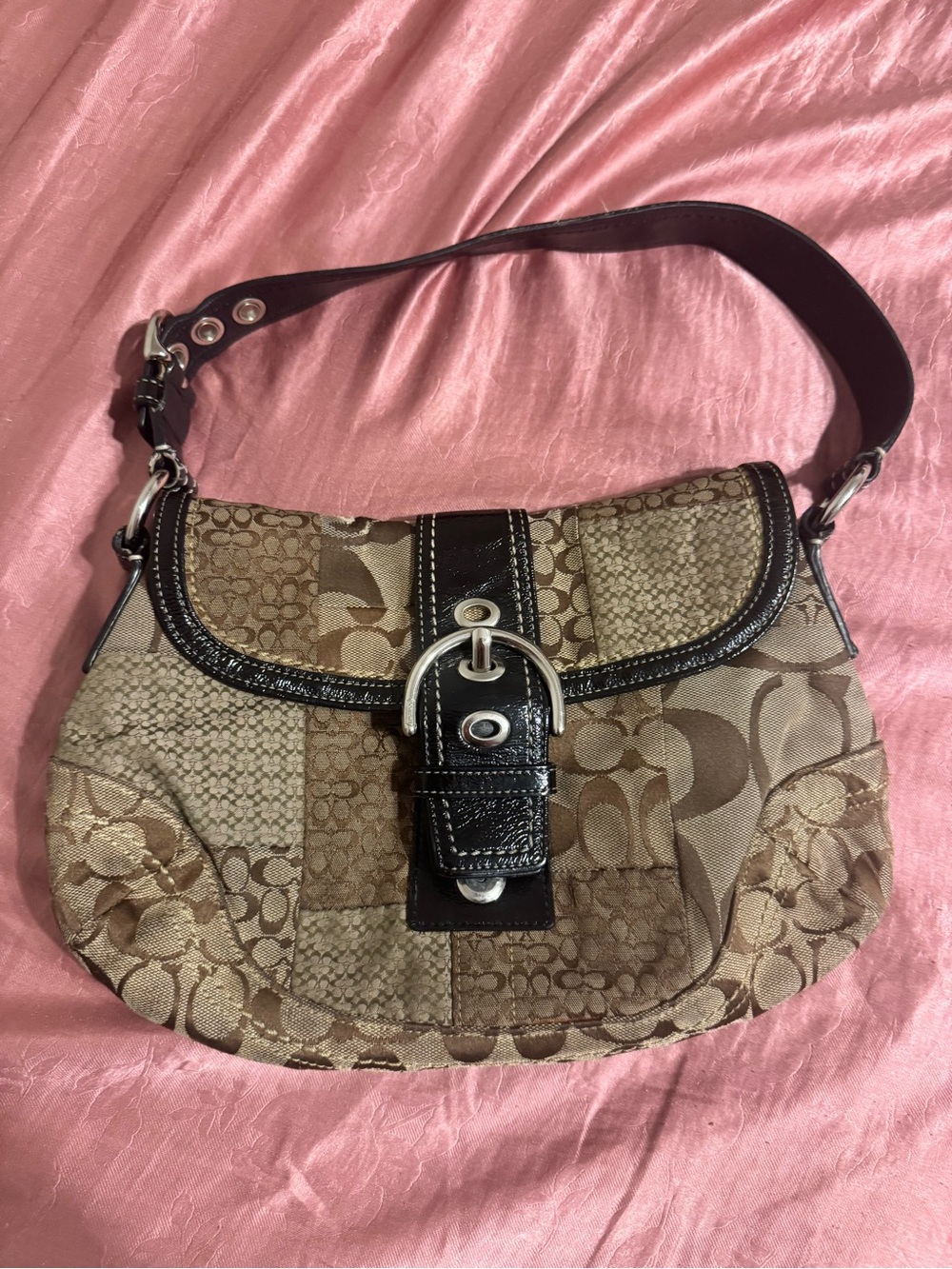 Coach Patchwork Signature Canvas Shoulder Bag in Tan